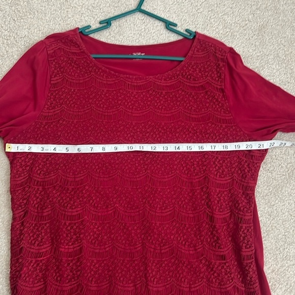 LOFT‎ Lace Top Blouse 3/4 Sleeve Cranberry Red Elegant Party Casual Size XL - Picture 10 of 10
